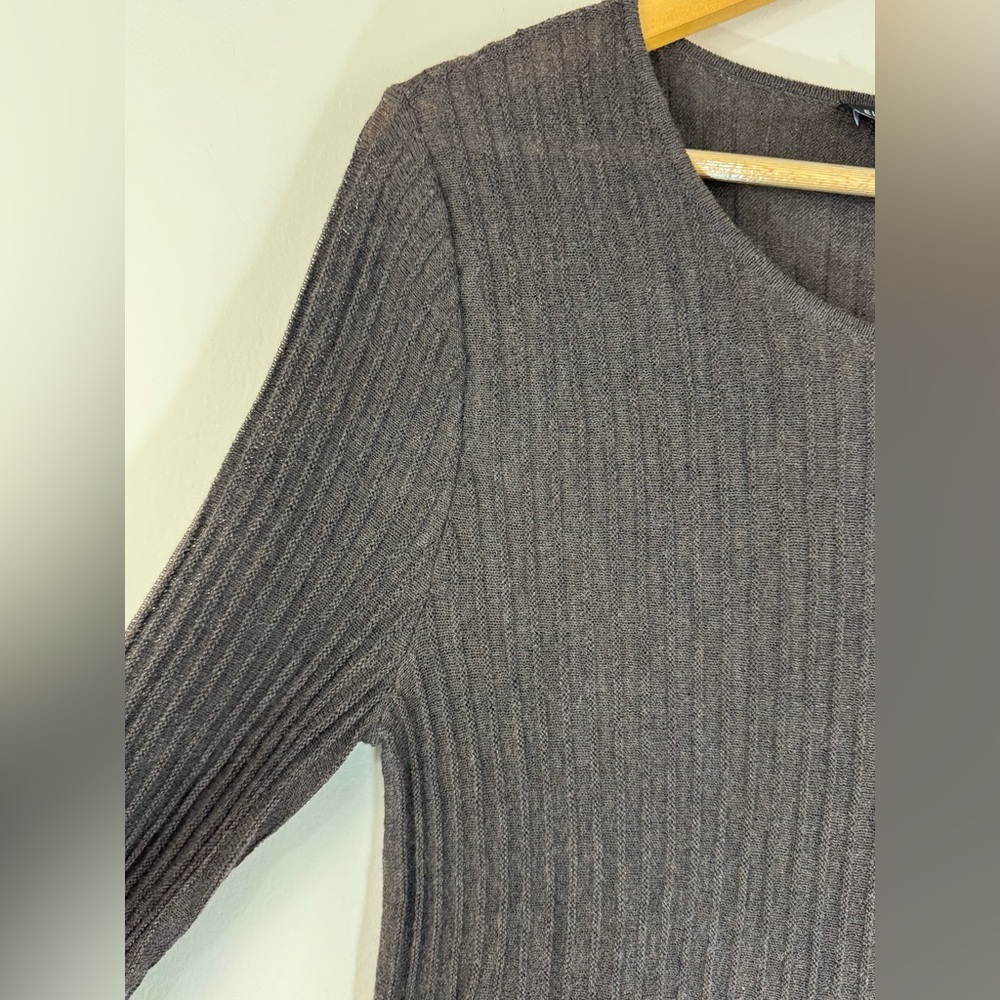 Eileen Fisher Wool Scoopneck Pleated Ribbed Knit Dress – Fit & Flare Size Small - Picture 7 of 13